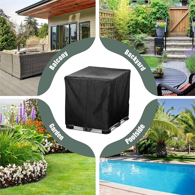 IBC Tote Cover 250 Gallon, Heavy Duty Waterproof IBC Tote Lid, Rain Barrel Cover, Water Tank Cover, Water Tote Cover, IBC Cover(Black,550 Gallon)