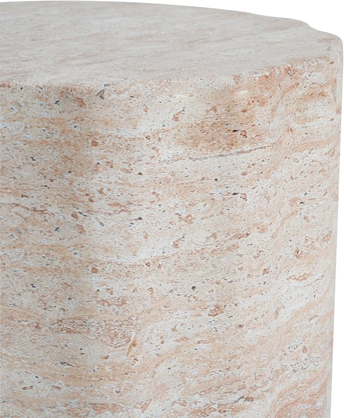 Christopher Knight Home Jaym 18.00" H Indoor Outdoor Accent Side Table, Patio Decorative End Table, Wave Cylinder Lightweight Concrete Garden Stool for Patio Balcony & Garden Decor, Travertine