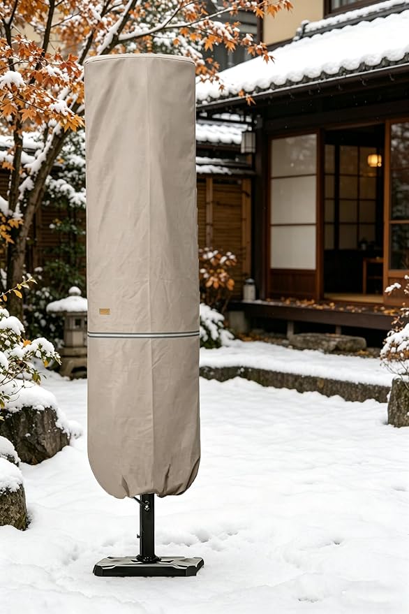 Patio Umbrella Cover with Rod for 7 to 11 Ft Umbrellas & 15 Ft Double-Sided Umbrellas, Protective Waterproof Cover with Zipper, Beige