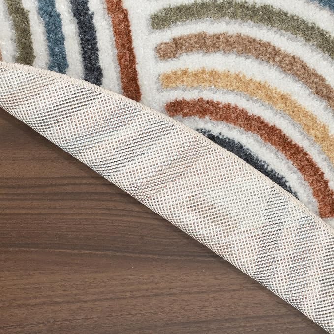 Nourison Home Astra Machine Washable Ivory Multicolor 4' x Round Area Rug - Easy Clean, Non Shedding, Bed Room, Living Room, Dining Room, Kitchen (4' x Round)