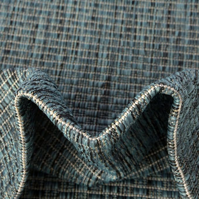 Unique Loom Collection Casual Transitional Solid Heathered Indoor/Outdoor Flatweave Area Rug (13' Square, Teal/Navy Blue)