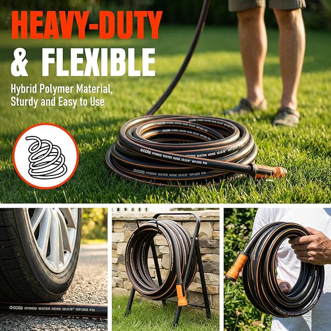 Garden Hose 35 ft x 5/8", Heavy Duty Water Hose, Flexible and Durable, Kink Resistant Lightweight Hybrid Hose, Leakproof Yard Hose with Male to Female Fittings