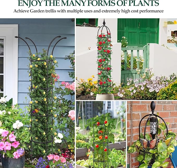 WellSign Obelisk Trellis for Climbing Plants Outdoor 6.6ft, Garden Tower Trellis for Potted Plants Indoor with Twist Tie, Clips and Butterflies Rustproof Coated Metal Support for Vines Rose 2Pack