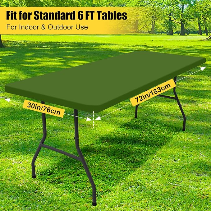 Smiry 6 Pack Rectangle Picnic Table Cloth, Waterproof Elastic Fitted Tablecloths, Washable Polyester Rectangular Patio Table Cover for Camping, Indoor and Outdoor (Olive Green, 30"x72")