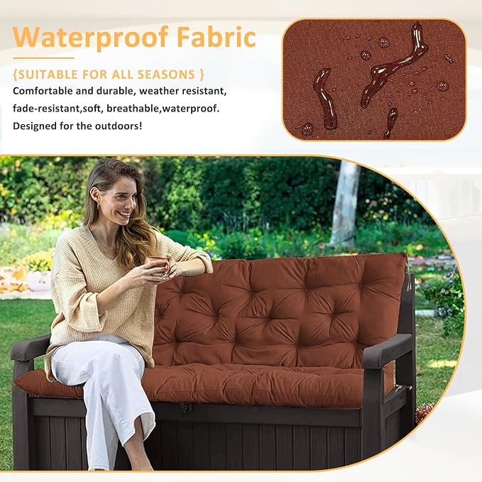 Swing Replacement Cushions for Outdoor: 2-3 Seater Waterproof Porch Bench Cushion with Backrest and Ties - 4" Thick Swing Cushion for Garden Patio Backyard Loveseat