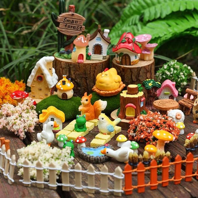 118 PCS Mini Fairy Garden Accessories Kit Miniature Garden Decorations Set Tiny Figurines for DIY Micro Landscape Terrarium Succulent Craft Decor Potted Horticulture Ornaments