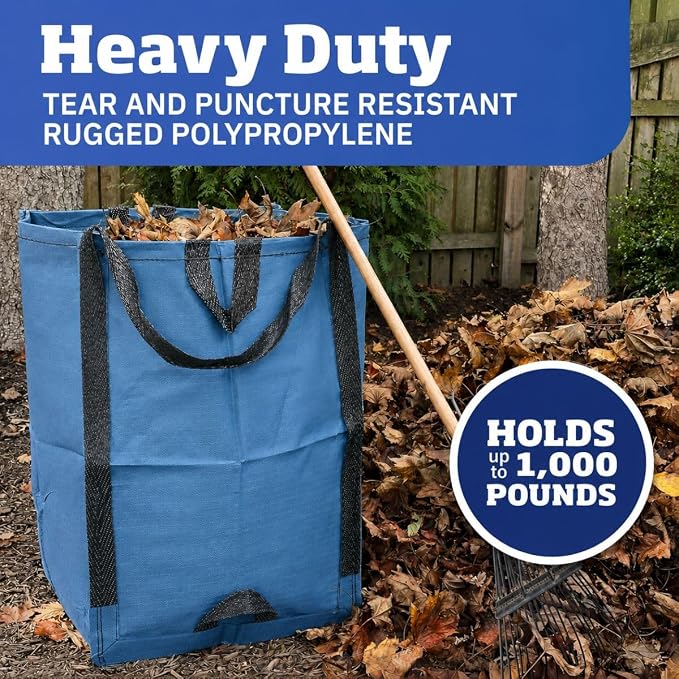 DURASACK Heavy Duty Home and Yard Bags 48-Gallon Reusable Self-Standing Lawn and Leaf Bags Garbage Can with Reinforced Handles, Ocean Blue