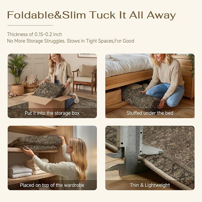 HUGEAR 2x3 Indoor/Outdoor Rug Brown Linen-Look Fabric Vintage Area Rug High Traffic Stain Resistant Easy Clean Durable Rugs for Living Kitchen Patio Deck Balcony Porch Garden Courtyard