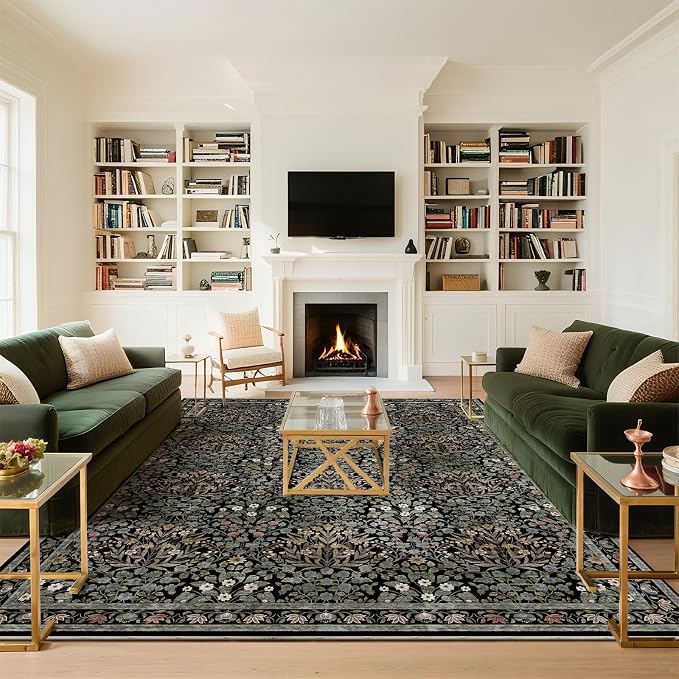 Traditional Design Vintage Floral Area Rug 9 x 12,Washable Area Rugs - Perfect for Living Room, Bedroom, Kids Room, Nursery - Stain & Water Resistant Non-Slip, Dining Room Decor