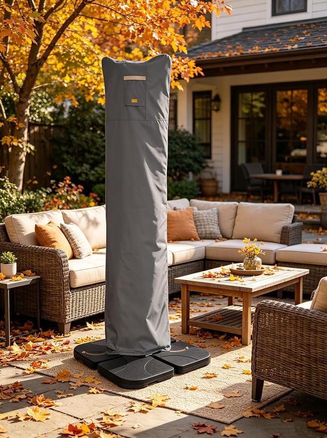 Patio Umbrella Cover for Market & Offset Umbrella,Banana Style Umbrella, Water Resistant, with Zipper and Rod (Cantilever (Dark Grey/WD), Cantilever 9'-13')