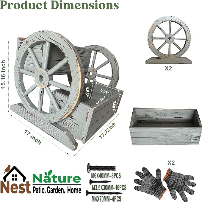 2 Tier Classic Wooden Wagon Planter Box|Outdoor Planter/Flower Pot for Indoor&Outdoor Plants-Rustic Garden Planter for Patio,Porch&Garden Decor-Raised Garden Bed for Succulents,Herbs,Vegetables
