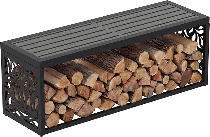 47" Outdoor Garden Bench with Storage Shelf, Modern Black Entryway Bench, Wood-Grain HDPE Seat, Galvanized Steel Frame with Powder Coating for Porch, Yard, Patio, Willow Leaf