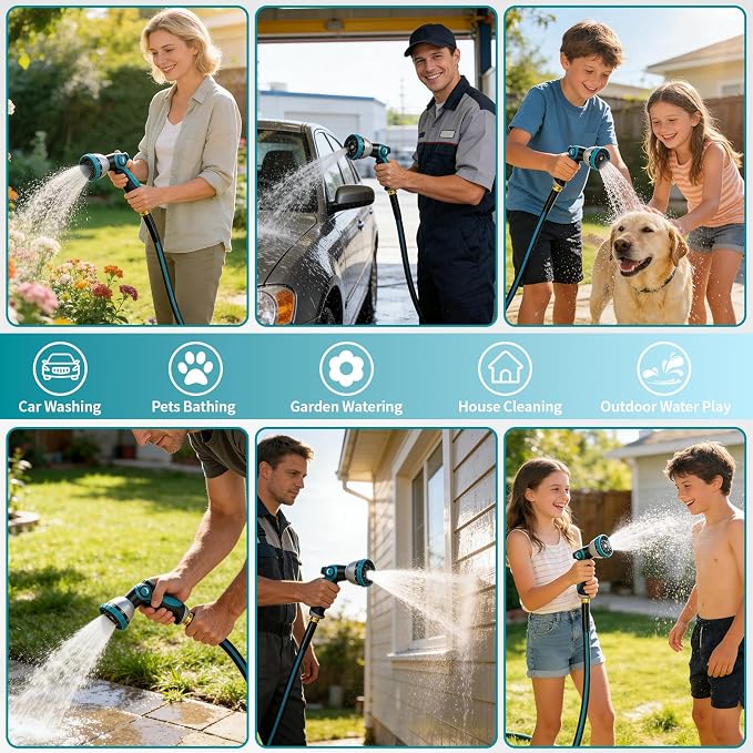 75FT Garden Hose, Kink-Free Non-Expandable Flexible Water Hose with 10-Pattern Spray Nozzle, Lightweight Leakproof Flat Hose with 3/4” Solid Brass Connector for Yard, Lawn & Outdoor Use