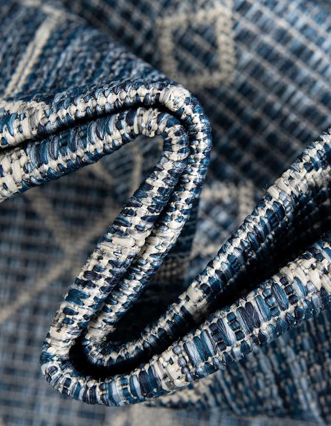 Unique Loom Outdoor Trellis Collection Area Rug - Tribal Trellis (5' 3" x 7' 1" Rectangle Blue/Ivory)