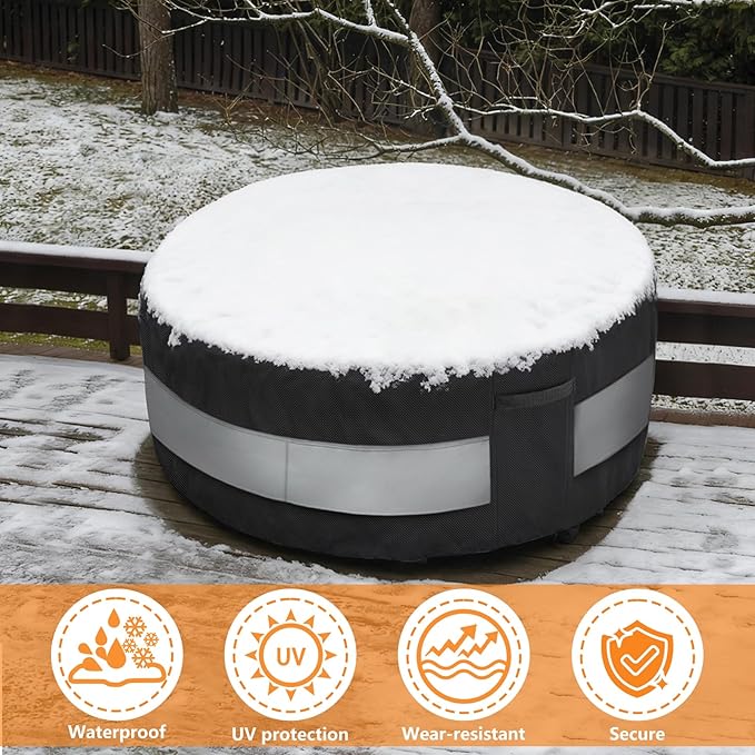 Round Patio Furniture Cover Black&Grey for 42 D x 28 H Inch | Waterproof Up to 10000pa Durable Outdoor Round Table Covers