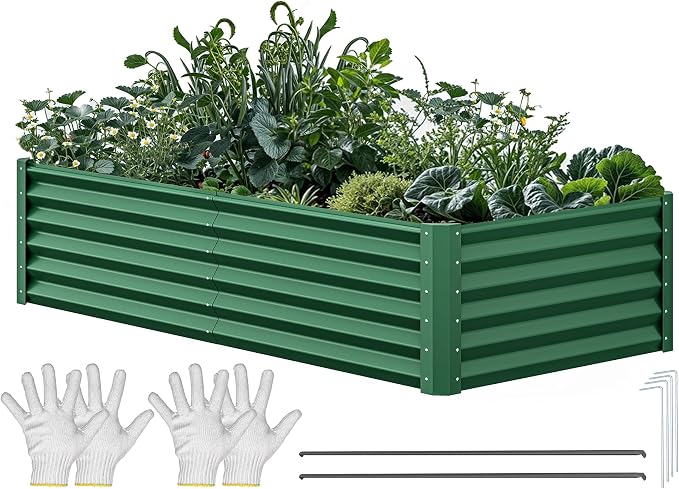 YITAHOME 72x36x18 in Galvanized Raised Garden Bed Kit, Large Metal Planter Box with Gloves & Support Rod, Outdoor Flower Bed for Plants Vegetables, Green