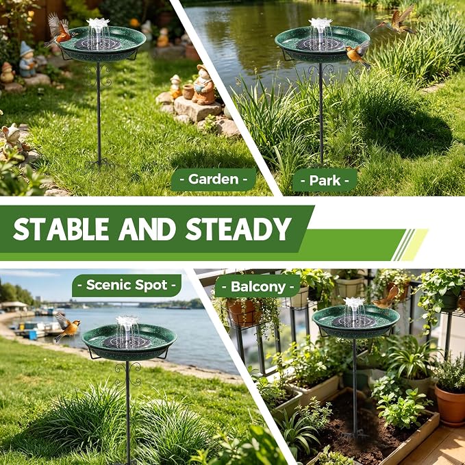 Solar Powered Metal Bird Bath with Fountains for Hummingbirds,Stable Stylish Design with 5-Prong Base Metal Stake Bird Baths for Outside Lawn Patio Yard Garden