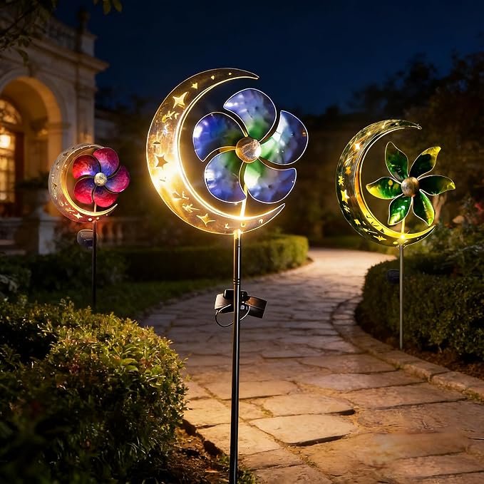 SunKite Solar Spinner Moon Outdoor Lights Waterproof,Solar Moon Garden Light Outdoor Decorative Stakes Lights Yard Garden Patio Lawn Pathway Decoration Gifts Grandma Mom