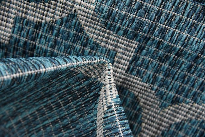 Unique Loom Outdoor Trellis Collection Area Rug (7' 1" x 10' Rectangle, Teal/ Gray)