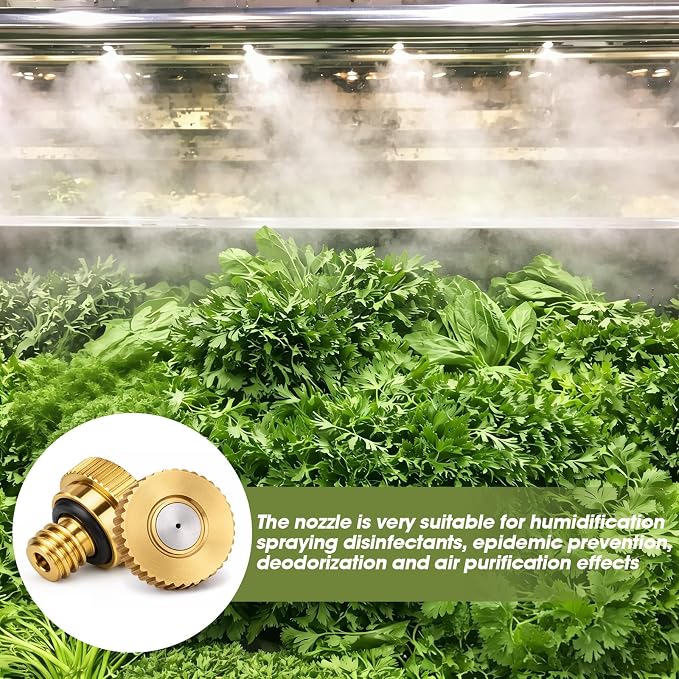 Zhengmy 200 Pcs 0.1mm Brass Misting Nozzles, Mister Nozzles Brass for Outdoor Cooling System Orifice 10/24 UNC Replacement Heads for Outdoor Cooling System(Gold)