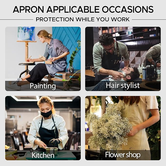 Denim Chef Apron for Women with Pockets, Jean Waitress Server Kitchen Apron for Men Cooking Gardening Painting