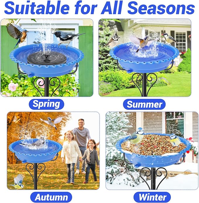 Bird Bath for Outside,40In Vintage Freestanding Bird Baths for Outdoors with Removable Bowl,Bird Baths Feeder with 5 Prongs Base for Garden Patio Yard Lawn Decor (Blue)