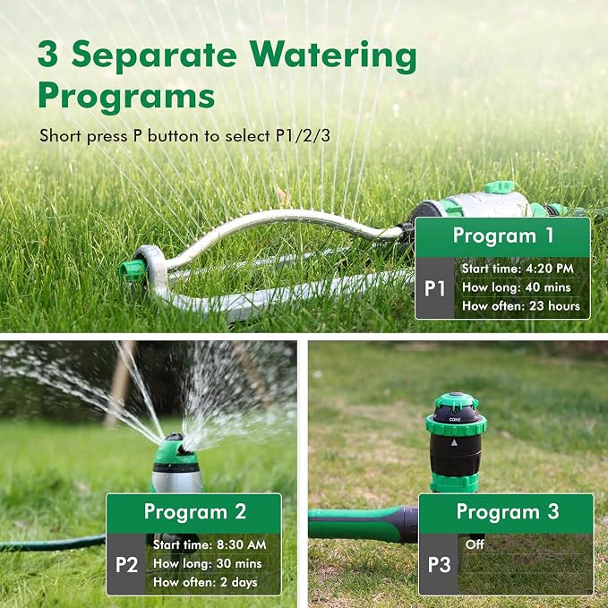 RESTMO Remote Control Brass Sprinkler Timer for Outdoor Hose Faucet, Up to 11h59m Programmable Watering Timer for Soaker Hose, Misting with Large Dial, Rain Delay/Manual/Automatic Irrigation System