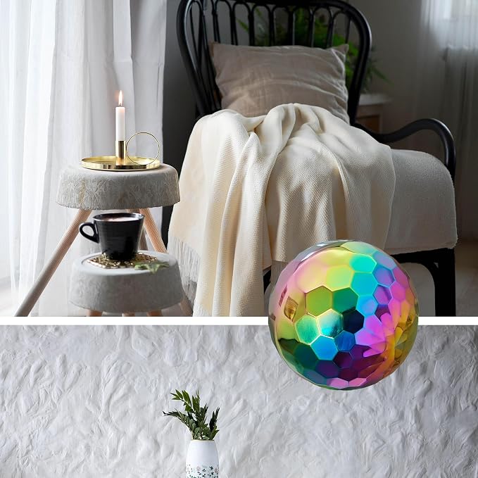 10 inch 304 Stainless Steel Gazing Ball Sculptures Diamond Ball Decoration Mirror Hollow Decor Ball Reflective Garden Sphere Hollow Metal Ball Ornament Statues Gazing Globe for Home Garden (Rainbow)