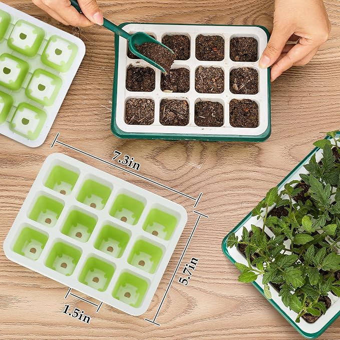 10pcs Reusable Seed Starter Tray, 120 Cells Seed Starter Kit, Silicone Seedling Starter Trays for Starting Plant Seeds with Flexible pop-Out Cells, Indoor Gardening Plant Germination Trays