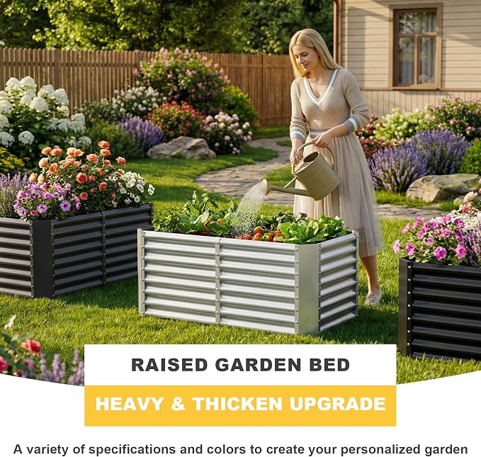 AHEONLAR 3 Pack 4×2×2ft Galvanized Raised Garden Beds, Rectangle Durable Planter Boxes Outdoor for Vegetables, Fruits, Flowers and Plants, Quick Assembly, Silver