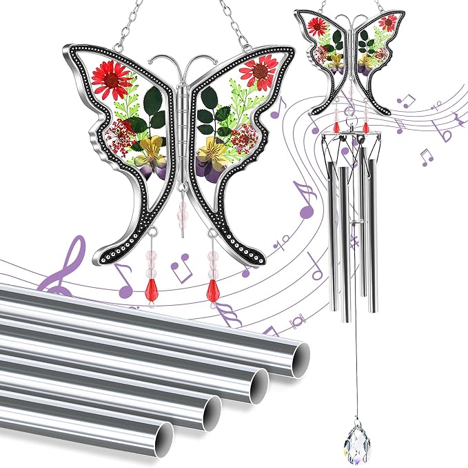 KY&BOSAM Butterfly Wind Chime with Crystal Sympathy Wind Spinner Memorial Wind Chimes for Loss of Loved One Prime Bereavement Sympathy Memorial Gift for Loss of Mother Father Condolence Remembrance