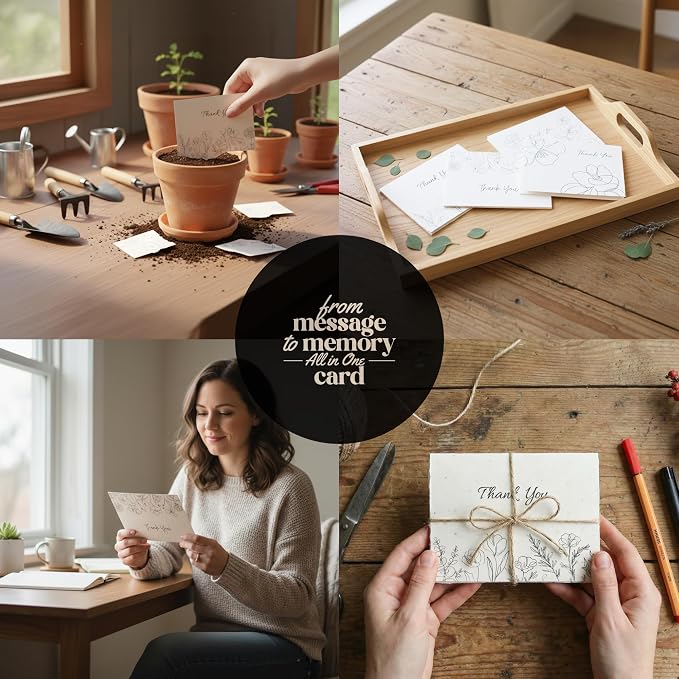 Thank You Cards – 5 Sets of Gift Cards with White Envelope Each, Embedded with Wildflower Seeds, Plantable and Writable Greeting Cards for Weddings, Baby Showers, Teachers, Friends, Business, and Everyday Gratitude