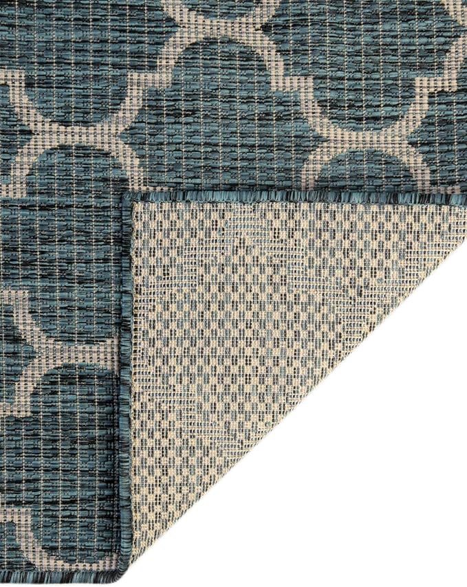 Unique Loom Outdoor Trellis Collection Area Rug (2' x 6' 1" Runner, Teal/ Gray)