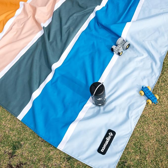 Nomadix Festival Blanket - Perfect for Picnics, Camping, & Lawn Seating - Plush Top & Water Resistant Base - Made with Post Consumer Recycled Materials - Stripes Retro - 60x72 in