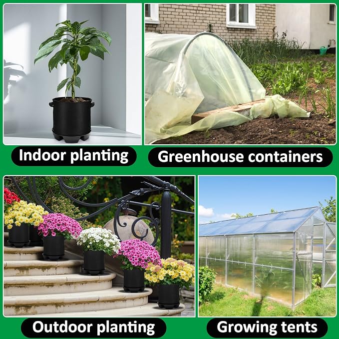 Jingmore 6 Set 3 Gallon Grow Bag Self Watering Fabric Pot Base Automatic Watering System Plant Nonwoven Grow Bag Handle Plant Saucer Elevate Flower Tray for Garden Indoor Outdoor Greenhouse (Black)