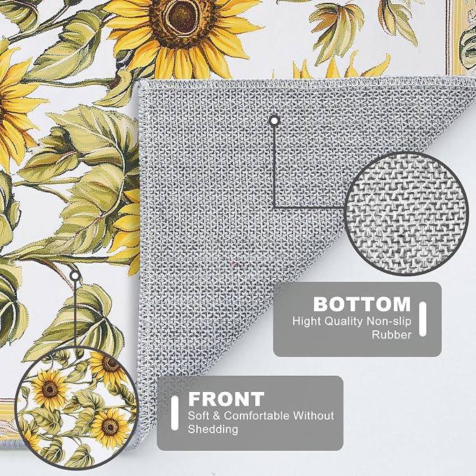5x7 Sunflowers Flower Area Rugs Boho Floral Botanical Yellow Rug for Living Room Indoor Soft Non-Slip Thin Carpet Modern Abstract Rugs for Dining Room Office Bedroom Under Table Washable Machine