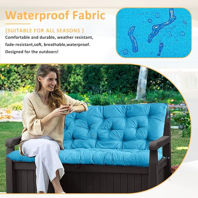 Swing Replacement Cushions for Outdoor: 2-3 Seater Waterproof Porch Bench Cushion with Backrest and Ties - 4" Thick Swing Cushion for Garden Patio Backyard Loveseat