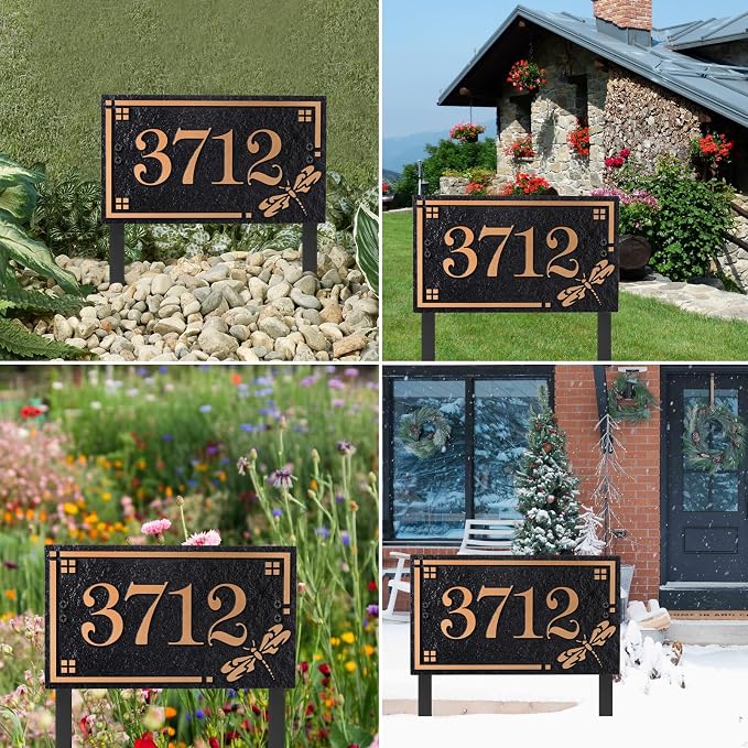 House Address Sign Address Plaque for Outside Custom Street Name Address Sign House Number with Lawn Stake (Coffee/Copper)