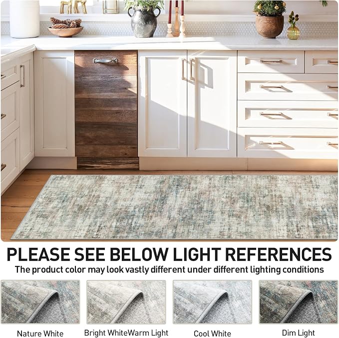 2'6''x8' Runner Rugs Washable Rug: Modern Abstract Multi Color Carpet | Non-slip TPE backing makes this washable soft low-pile rug safe & durable, Pet-friendly decor for dining room,nursery,office
