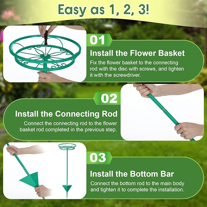 Tellingyou 2 Pack Adjustable Outdoor Flower Pot Stand, Metal Outdoor Plant Stands, Spring Summer Versatile Plant Stand Garden Stake for Display Plants, Elegant Solution for Landscaping Decor (Green)