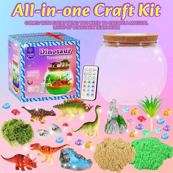 Hannstar Dinosaur Toys-Light Up Terrarium Kit for Kids, Night-Light DIY Dino Toys for Boys Ages 4 5 6 7 8-12, Birthday Easter Gifts for Boys, Arts and Crafts Kit for Kids