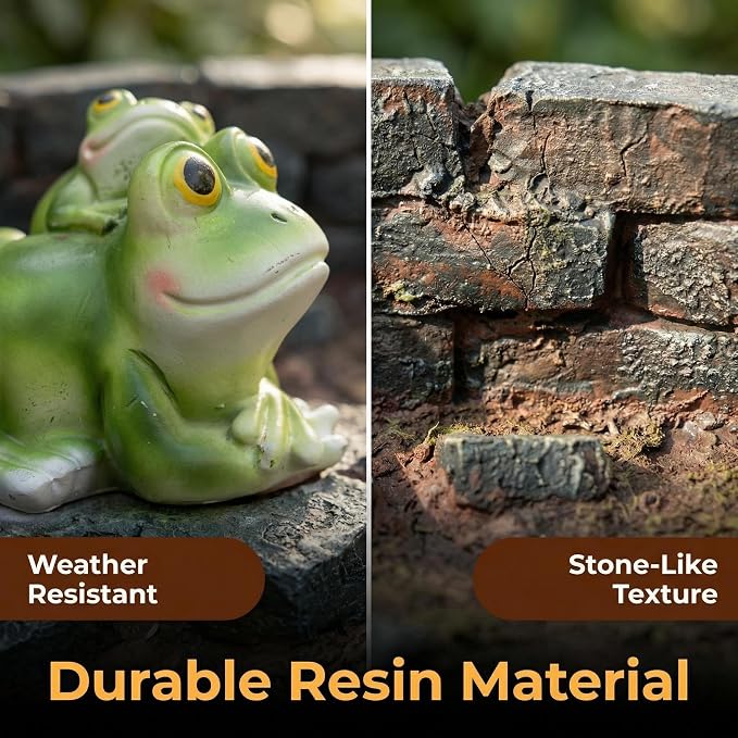 Decorative Frog Statue Splash Block Gutter Downspout Outdoor Garden Decor, Larger Gutter Downspout Statues for Patio,Yard and Lawn Accessory, Stone Resin Rain Concrete Gutter Guardian,14"L x 9.5"W