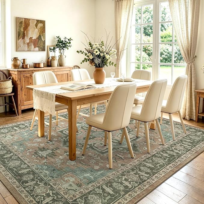 6x9 Ft Large Area Rugs for Living Room, Soft Non-Slip Machine Washable Rug, Vintage Stain Resistant Carpets for Bedroom Nursery Dining Room Home Decor (Brown)