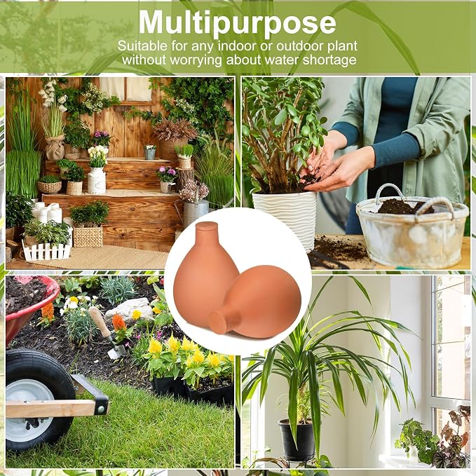 Blushtier 4 Pcs Watering Pots Large Terracotta Watering Pots with Lid 34 oz Terra Cotta Self Watering Pots Water Dripper Automatic Plant Irrigation Devices System for Indoor Outdoor Plants