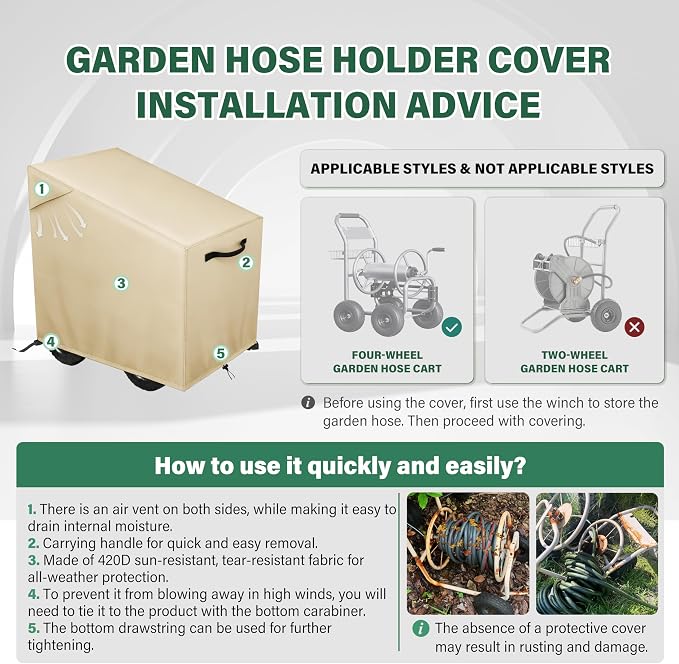 Garden Hose Reel Cart Cover,Waterproof, Dustproof and Sun-Proof Protect Your Garden Hose Reel Cart and prolong its Life(28"W x36"D x 36"H)