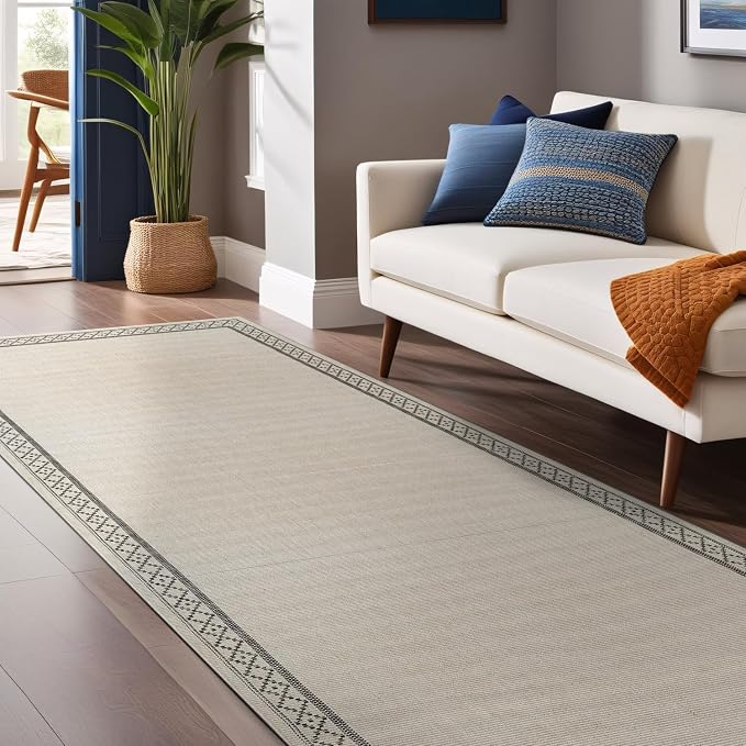 Luul Home Easy Jute Rugs 2x7 Frame Bone Color Living Room Indoor Outdoor Runner Rug for Patio and Kitchen Rug High Traffic Washable Easy to Clean Solid Boho Woven Design Carpet (2 x 7)
