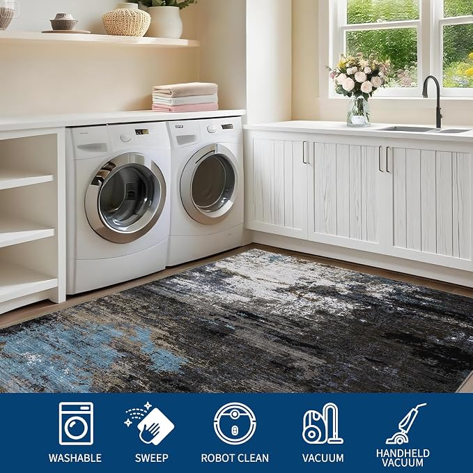 GarveeHome Abstract Area Rugs 5x7 Ultra-Soft Modern Indoor Grey Brown | Non-Slip Backing, Stain-Resistant Low Pile Floor Cover, Colorful Indoor Mat, Bedroom, Kitchen, Laundry