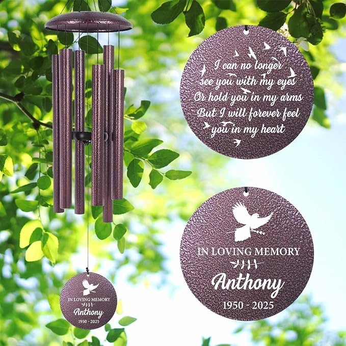 ASTARIN Large Engraving Wind Chime Memorial, Personalized Windchimes in Memory of a Loved One, Loss of Mother Lover Sympathy Gifts, Remembrance Gift for Loss Wife Husband(Produced in Texas)