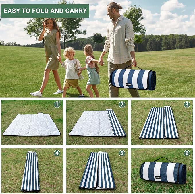 ZUBOND Picnic Blanket 80''x80'', Waterproof Sandproof Beach Outdoor Camping Mat Extra Large Foldable Gingham Big Travel Essential Accessories Gift Park Patio Lawn Garden Grass Ground Music Festival