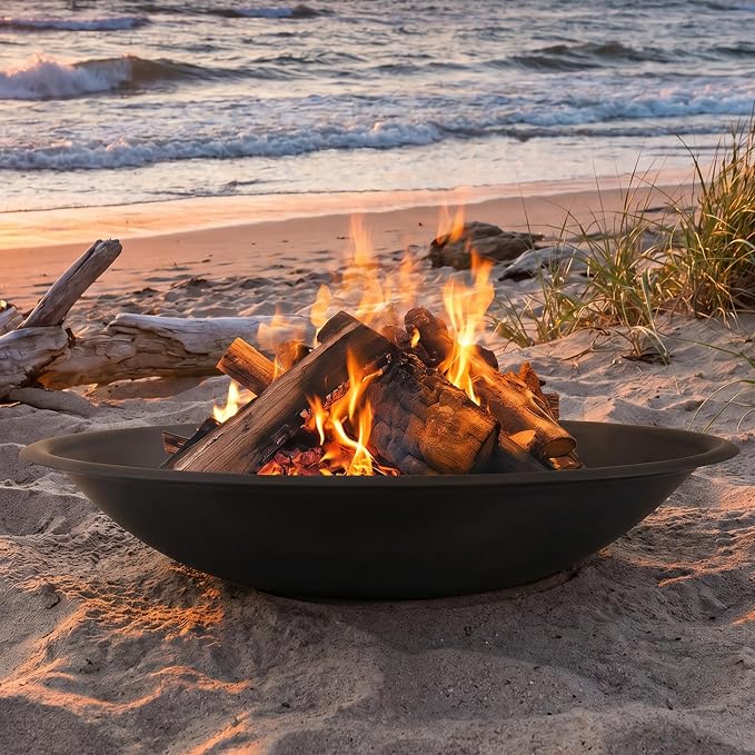 Sunnydaze Round Steel Outdoor Fire Pit Bowl Replacement Insert for DIY Ring or Existing Stand - Wood-Burning Backyard Patio Firepit for Outside - 23.25" Outer / 21" Inner Diameter - Black